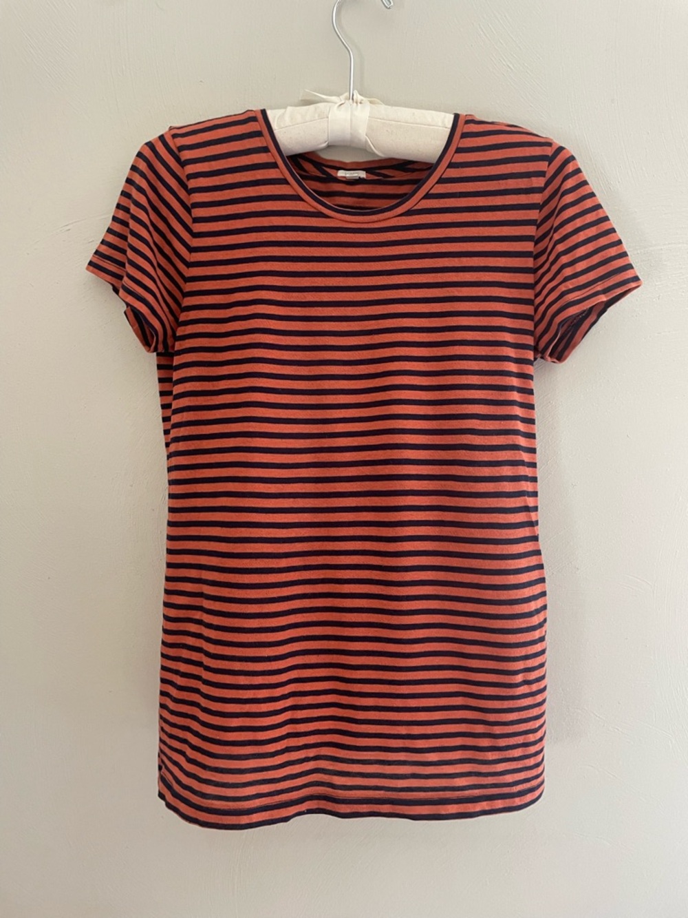 J. Crew Rust and Black Striped Short-Sleeve Tee Small